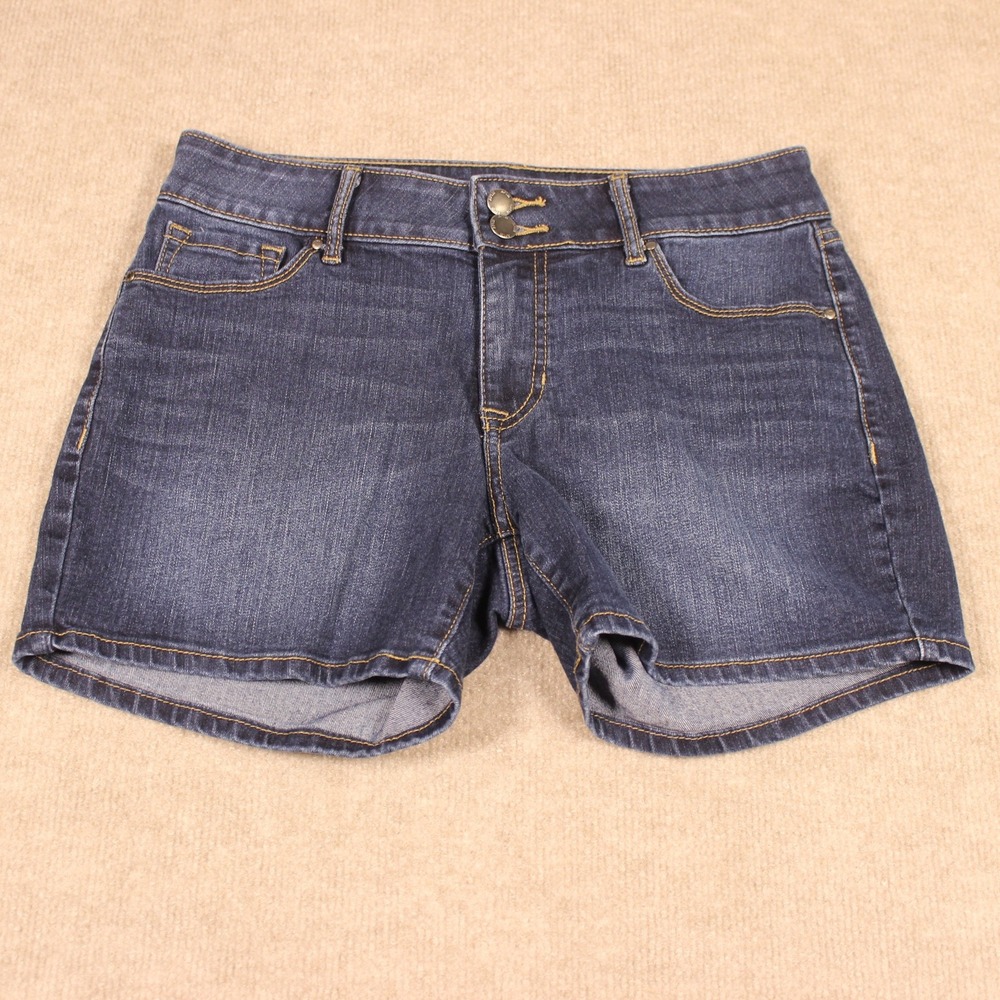 Apt. 9 Womens Dark Wash Denim Shorts Double Button Stretch Size 8 Short
